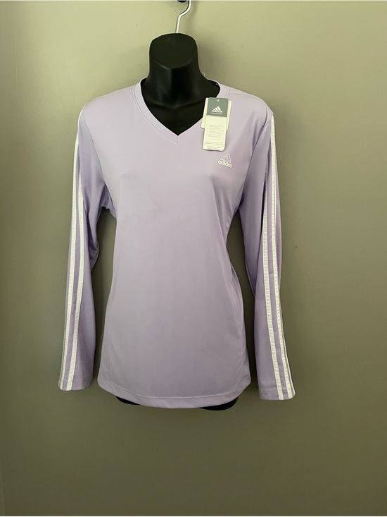 adidas Tops - Adidas Lavender Polyester V-Neck Three Stripes Shirt (NWT)